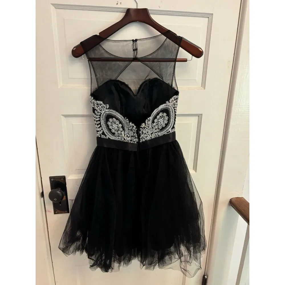 Alyce Paris Homecoming Black Mini Embroidered Tulle‎ Skirt Dress - Size 00